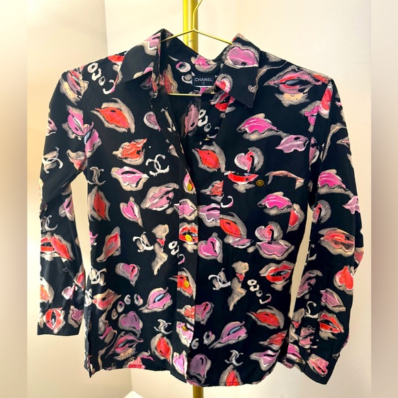 Rare Chanel Barbie 1995p Runway Lips Print Button Up